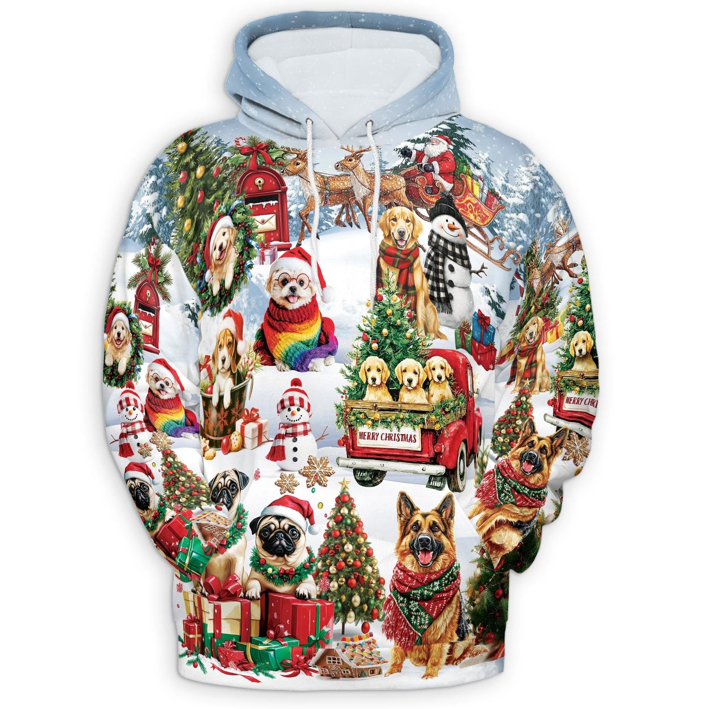 Christmas Dogs All Over Print Hoodie, Cute Pet Holiday Graphic Design
