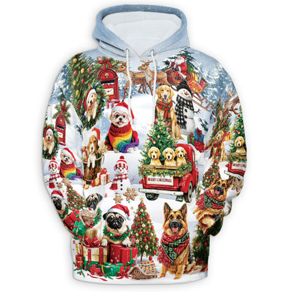 Christmas Dogs All Over Print Hoodie, Cute Pet Holiday Graphic Design
