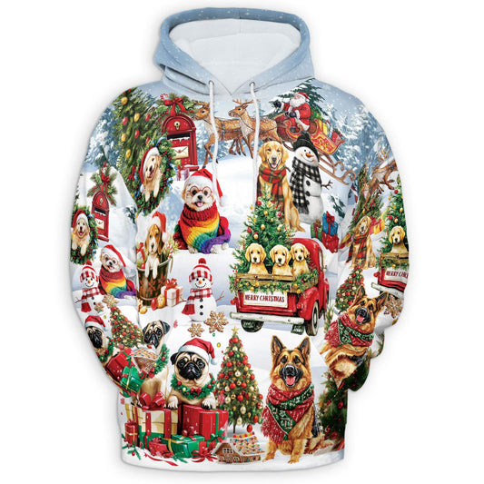 Christmas Dogs All Over Print Hoodie, Cute Pet Holiday Graphic Design