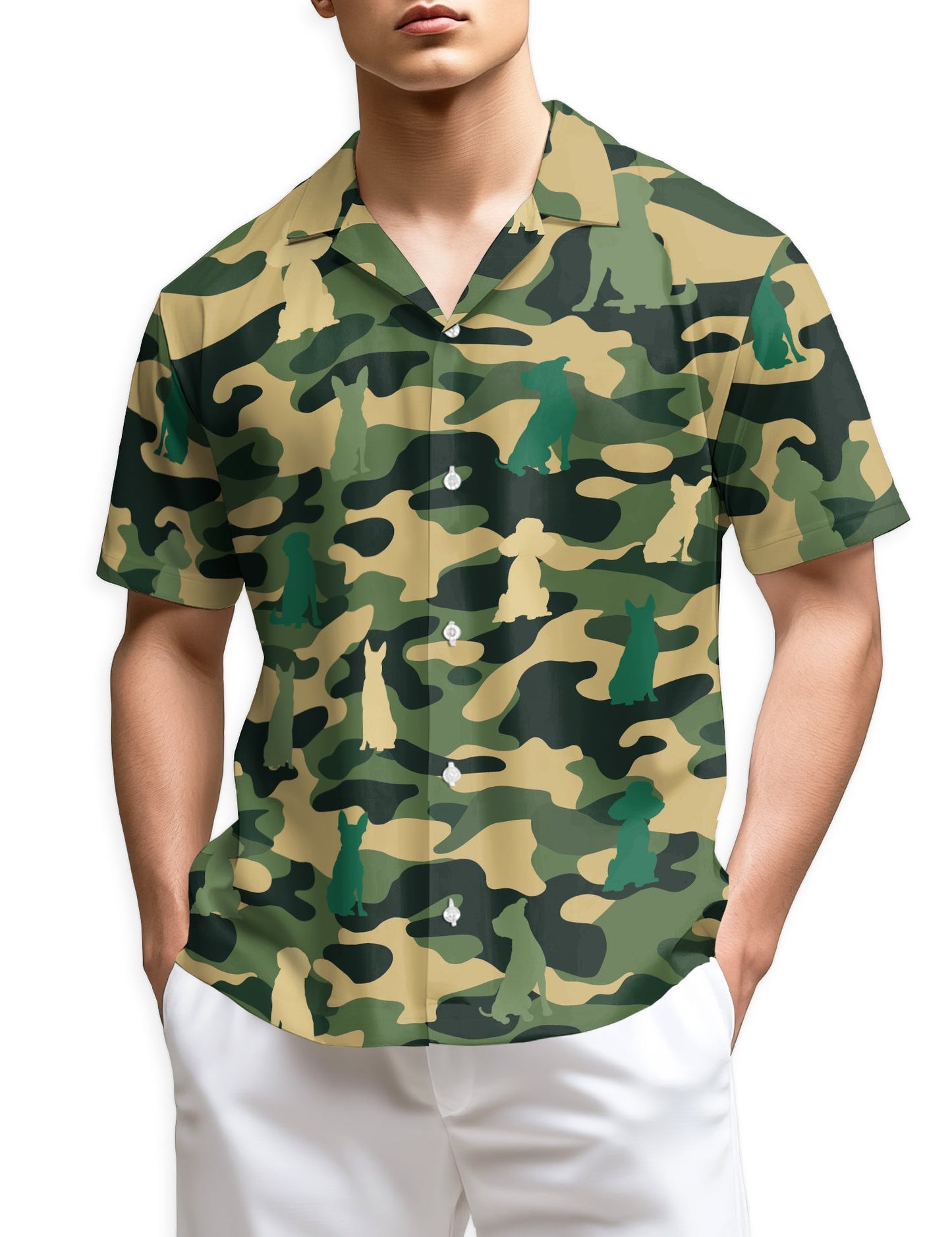 Dog Camo Hawaiian Shirt for Men, Button Down Aloha Shirt - Azhawaiian