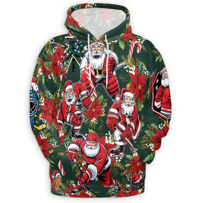 Santa Claus Hockey All Over Print Hoodie, Funny Christmas Sports Graphic Design