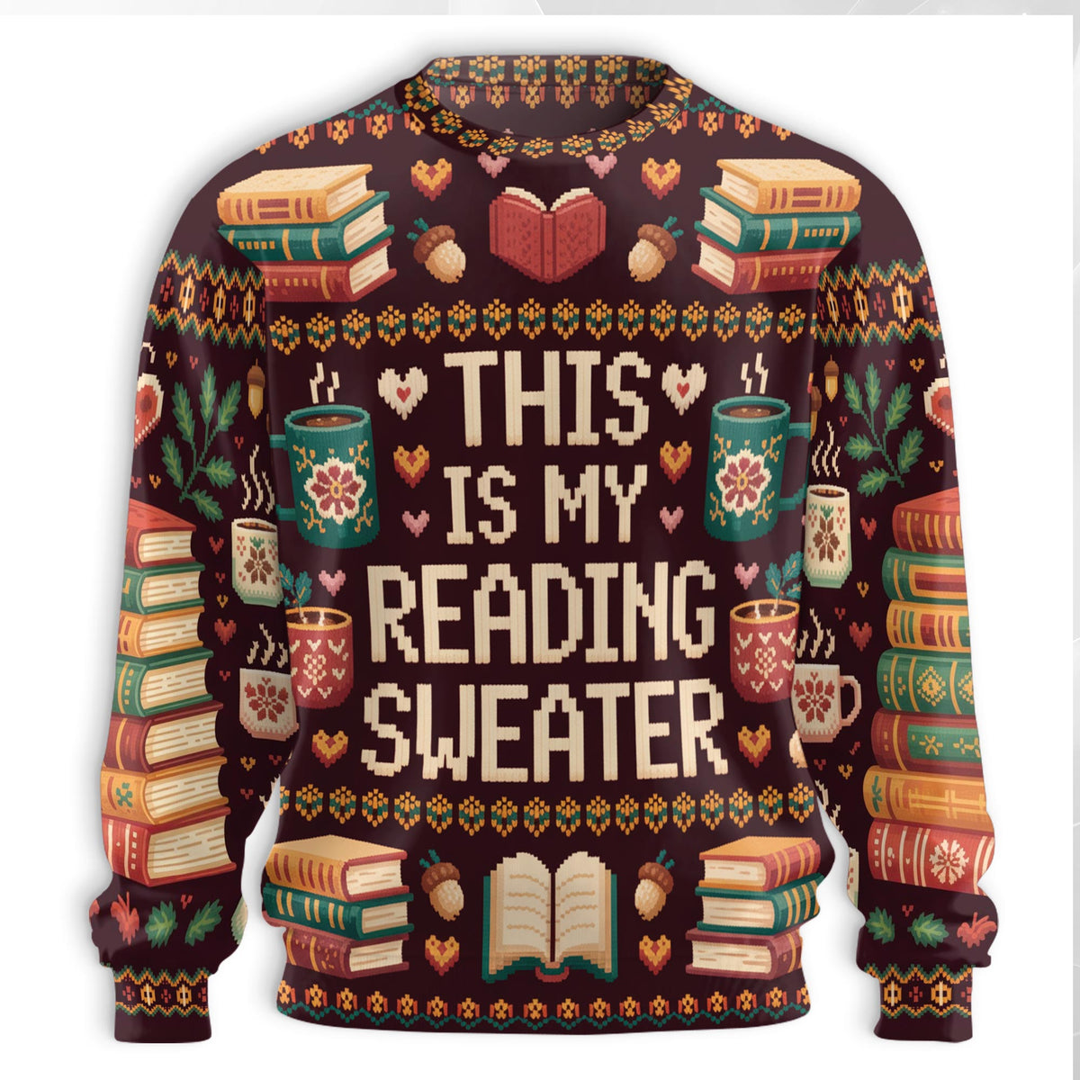 Retro Ugly Christmas Book Coffee Sweatshirt – Christmas 3D All Over Print Design