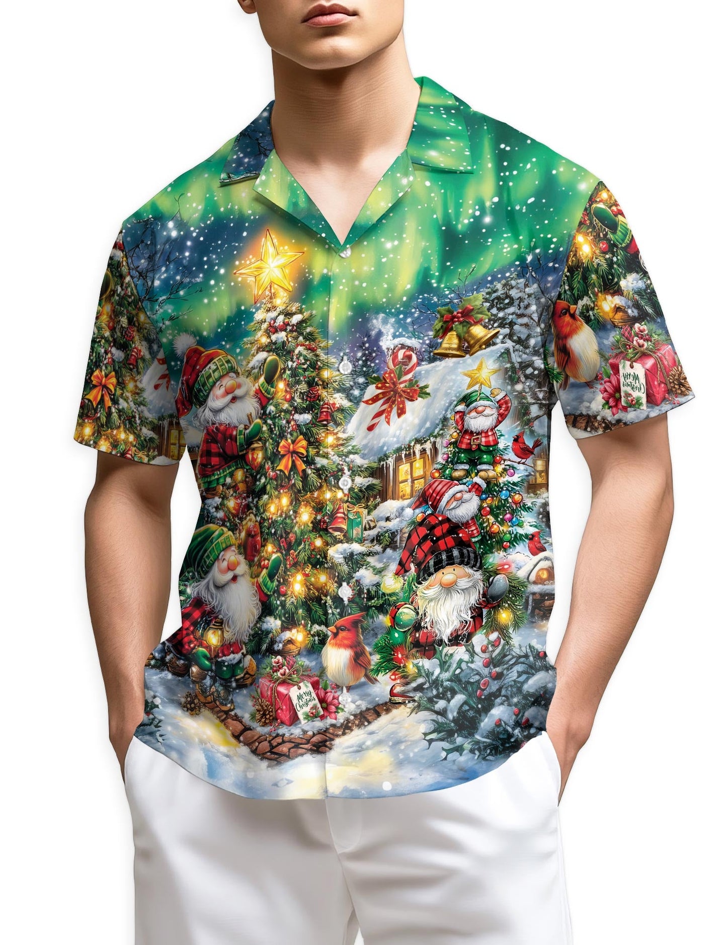 Christmas Gnome Hawaiian Shirt for Men, Button Down Aloha Shirt - Azhawaiian
