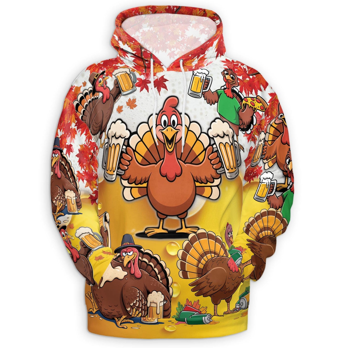 Funny Drunk Turkey Thanksgiving All Over Print Hoodie