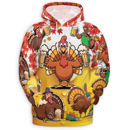 Funny Drunk Turkey Thanksgiving All Over Print Hoodie