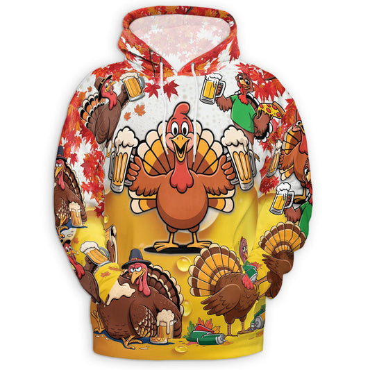 Funny Drunk Turkey Thanksgiving All Over Print Hoodie