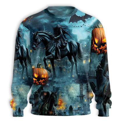 Halloween Rider on Horse Unisex Sweatshirt – Colorful Graphic 3D All Over Print Design