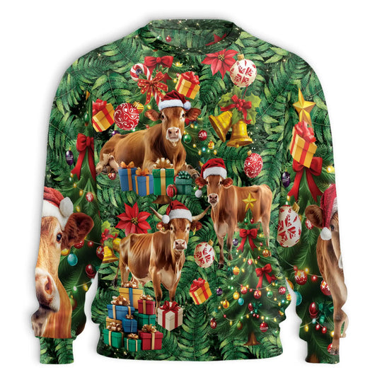 Cute Christmas Cow Sweatshirt – Christmas 3D All Over Print Design