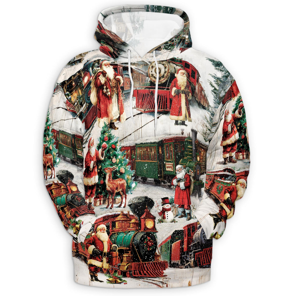 Vintage Christmas Train All Over Print Hoodie, Retro Graphic Design
