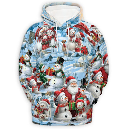 Snowman and Santa Claus Christmas All Over Print Hoodie