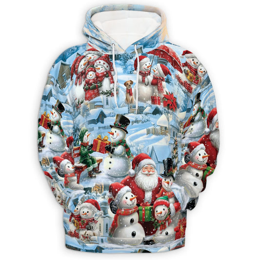 Snowman and Santa Claus Christmas All Over Print Hoodie