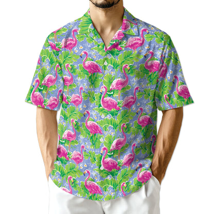Watercolor Tropical Flamingo Hawaiian Shirt for Men, Button Down Aloha Shirt - Azhawaiian