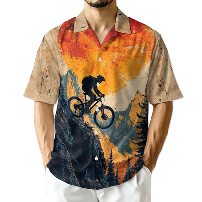 Vintage Mountain Biking Hawaiian Shirt for Men, Button Down Aloha Shirt - Azhawaiian