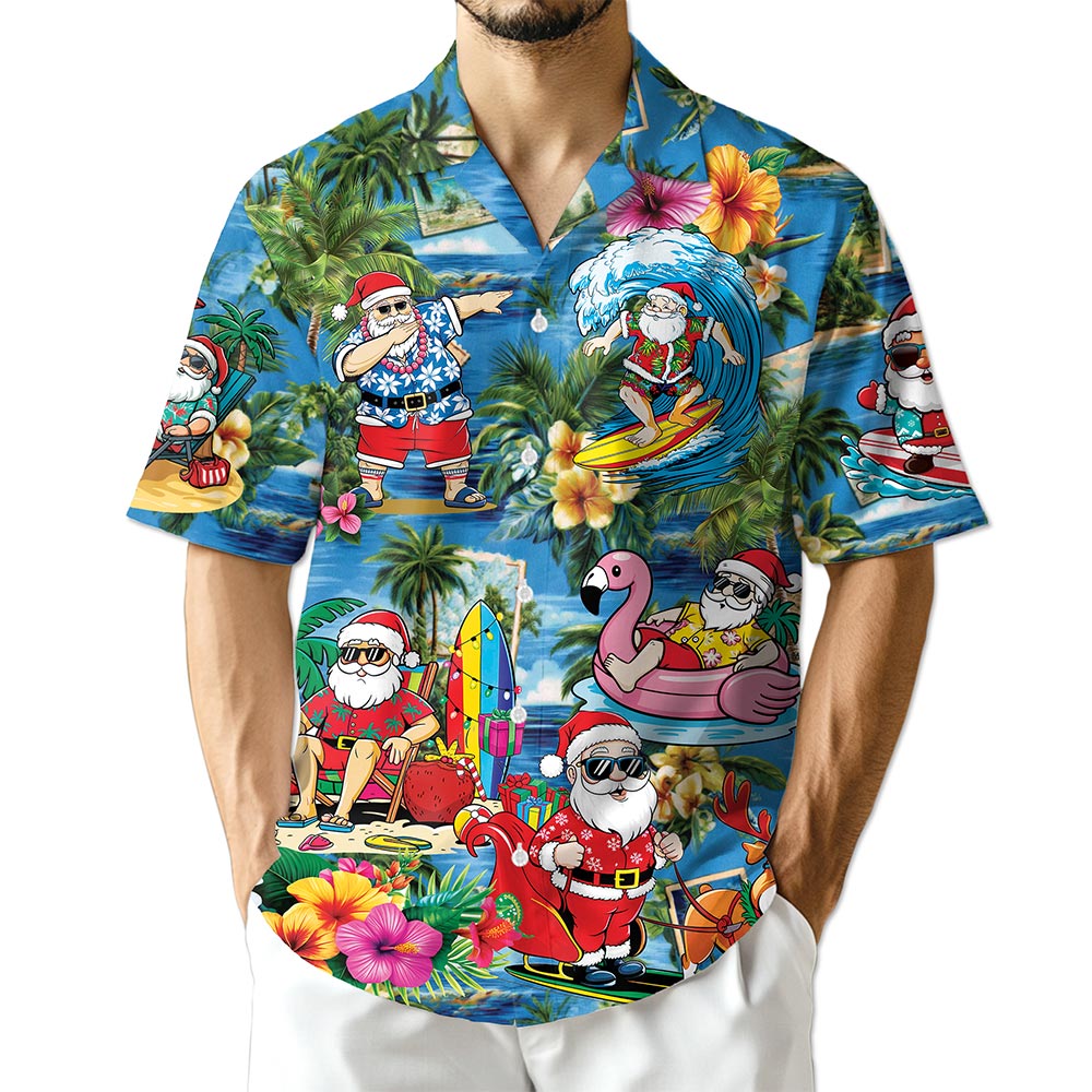 Christmas Santa Claus Hawaiian Shirt for Men, Button Down Aloha Shirt - Azhawaiian