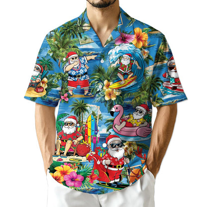 Christmas Santa Claus Hawaiian Shirt for Men, Button Down Aloha Shirt - Azhawaiian