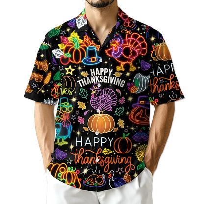 Neon Thanksgiving Hawaiian Shirt for Men, Button Down Aloha Shirt - Azhawaiian