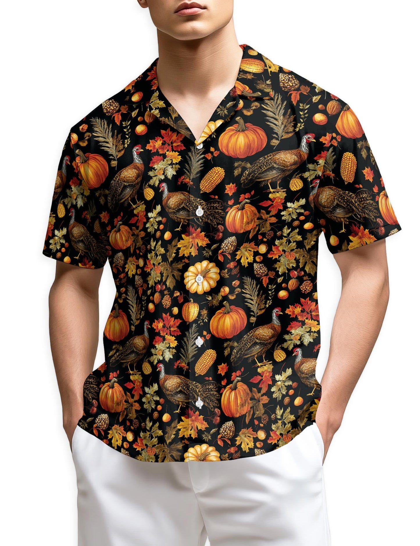 Happy Turkey Day Thanksgiving Hawaiian Shirt for Men, Button Down Aloha Shirt - Azhawaiian