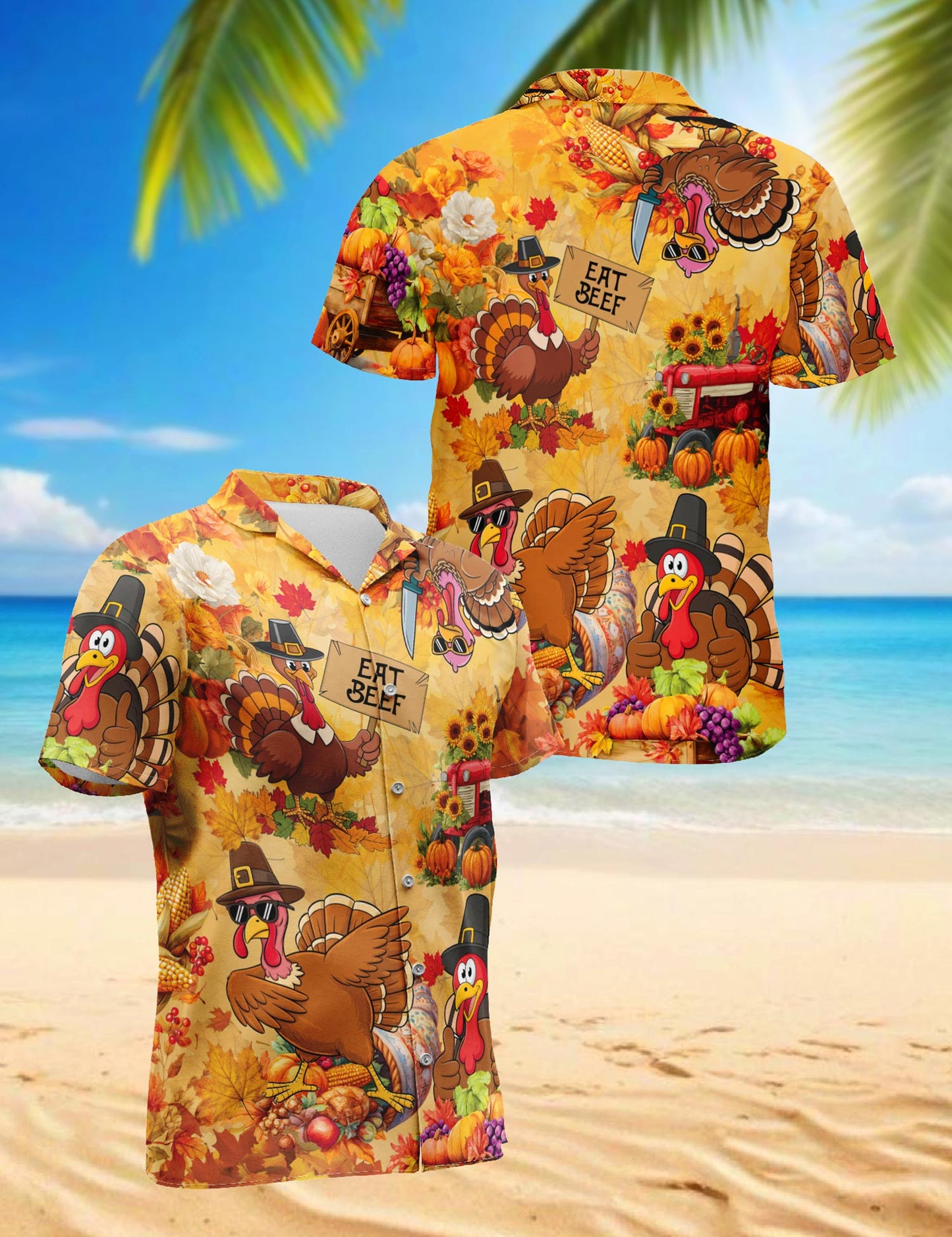 Funny Thanksgiving Turkey Hawaiian Shirt for Men, Button Down Aloha Shirt - Azhawaiian