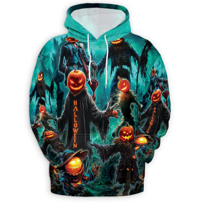 Happy Pumpkin Halloween All Over Print Hoodie, Graphic Design Skull