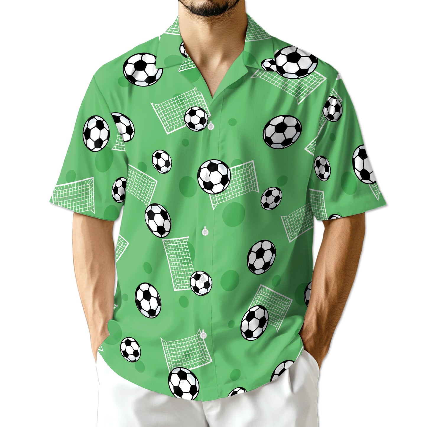 Soccer Ball Print Hawaiian Shirt for Men, Button Down Aloha Shirt - Azhawaiian