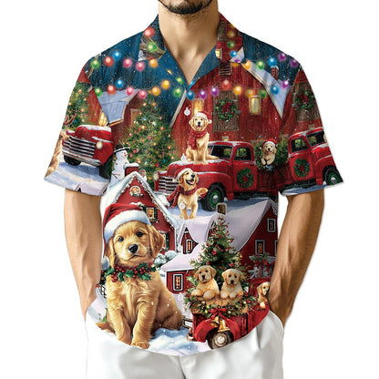Golden Retriever Christmas Hawaiian Shirt for Men, Button Down Aloha Shirt - Azhawaiian
