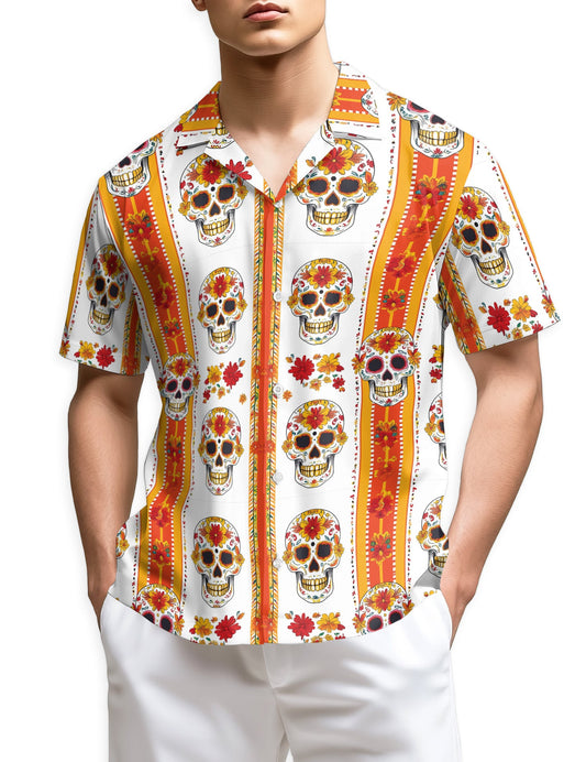Vintage Sugar Skull Hawaiian Shirt for Men, Button Down Aloha Shirt