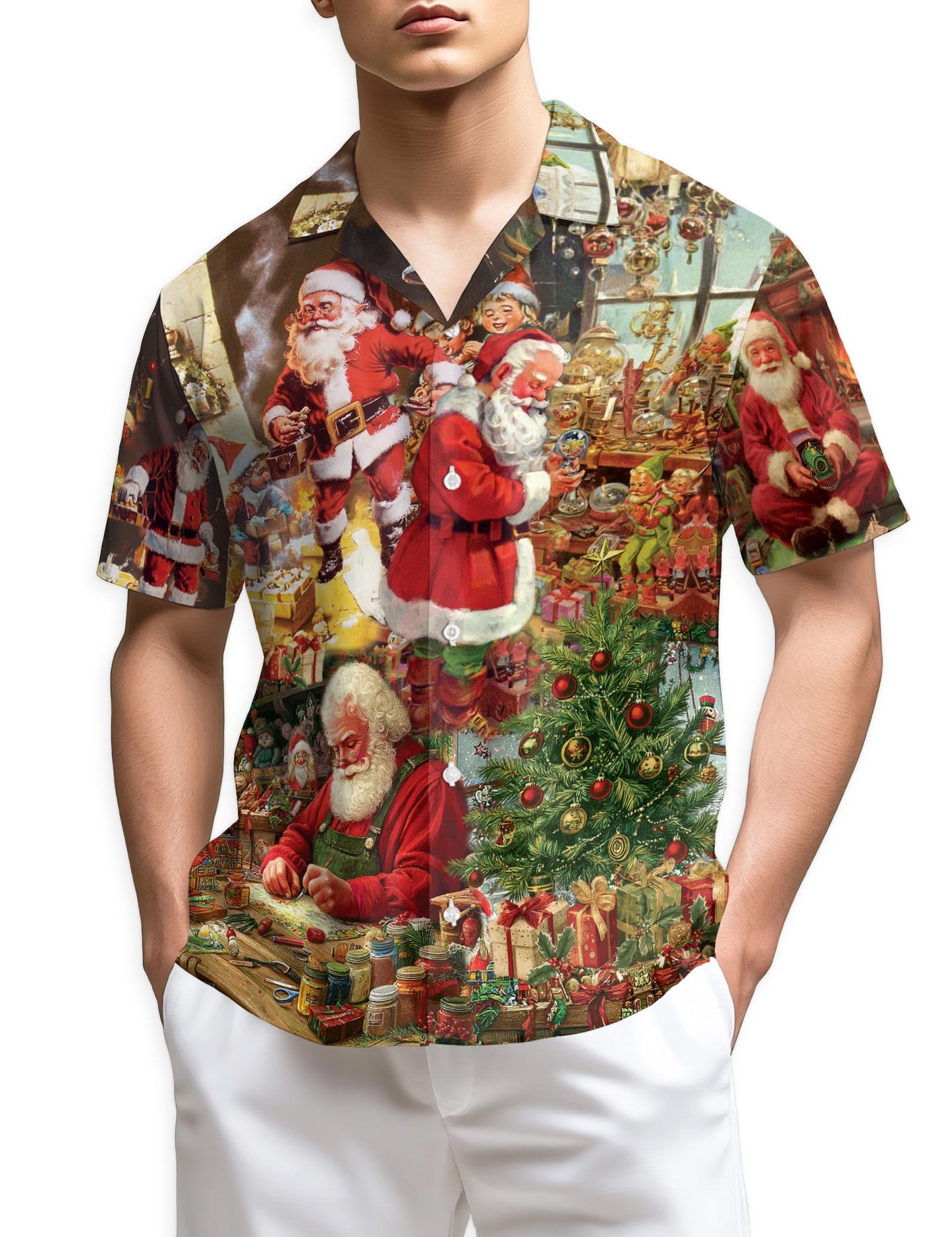 Vintage Santa Claus Christmas Hawaiian Shirt for Men, Button Down Aloha Shirt - Azhawaiian