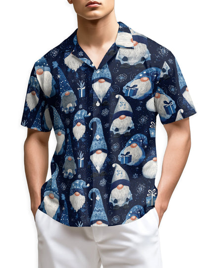Blue Snow Gnomes Pattern Hawaiian Shirt for Men, Button Down Aloha Shirt - Azhawaiian