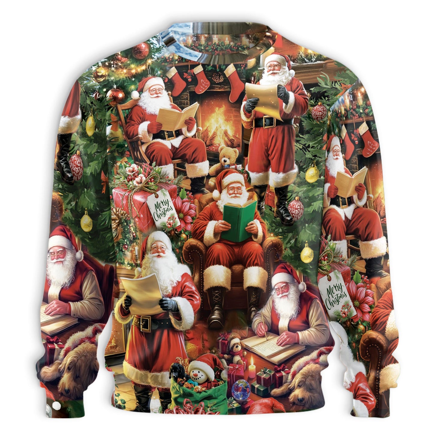 Christmas Santa Reading Book Sweatshirt – Christmas 3D All Over Print Design