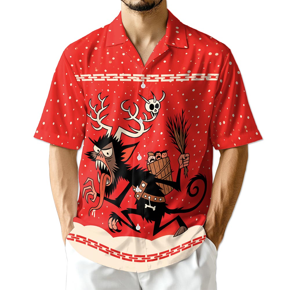Krampus Christmas Hawaiian Shirt for Men, Button Down Aloha Shirt - Azhawaiian