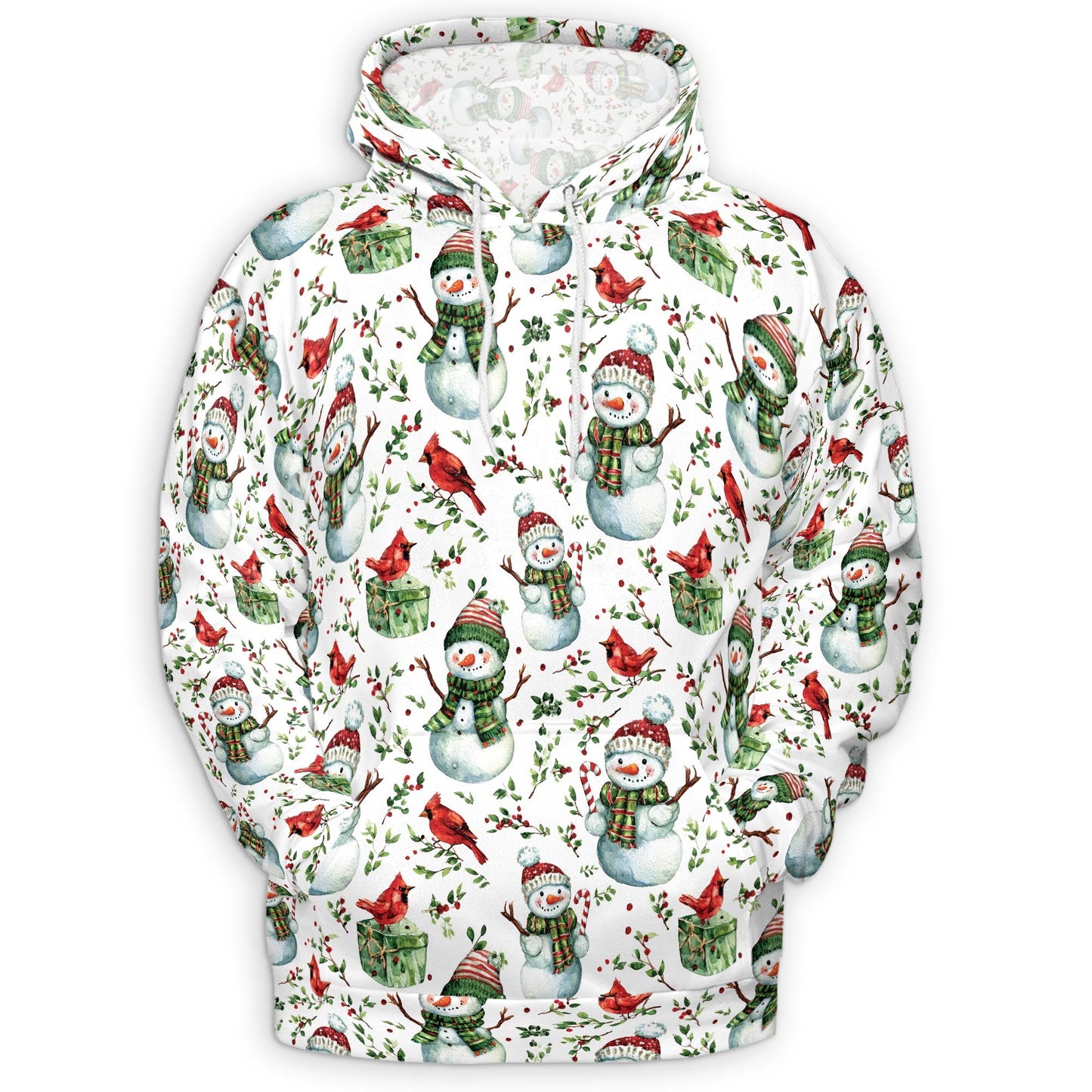 Snowman and Red Cardinal Christmas All Over Print Hoodie