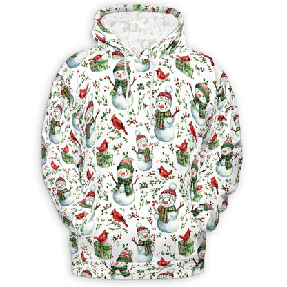 Snowman and Red Cardinal Christmas All Over Print Hoodie