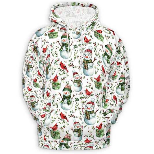 Snowman and Red Cardinal Christmas All Over Print Hoodie