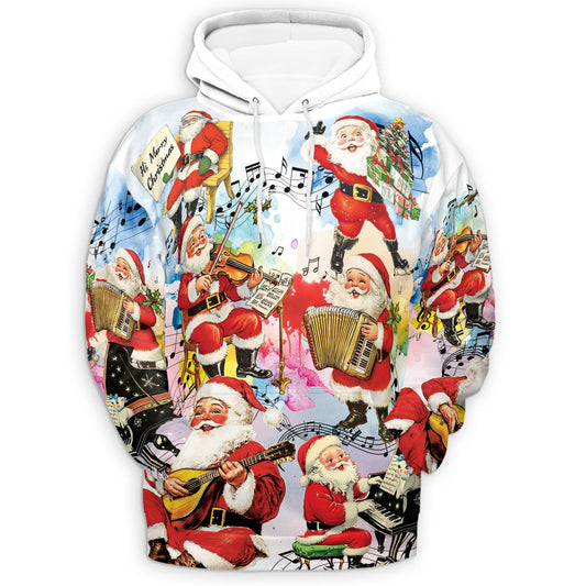 Musical Santa Claus Christmas All Over Print Hoodie, Funny Holiday Graphic Design