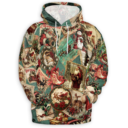 Merry Christmas Santa Claus All Over Print Hoodie, Retro Holiday Graphic Design