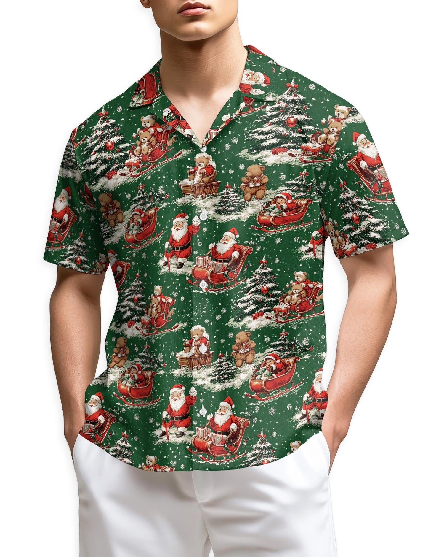 Funny Santa Sleigh Christmas Hawaiian Shirt for Men, Button Down Aloha Shirt - Azhawaiian