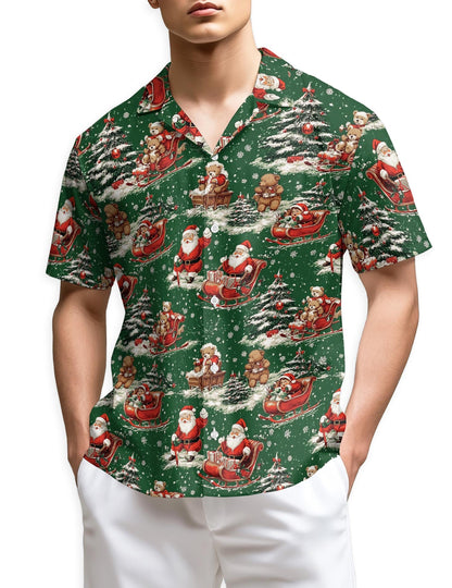 Funny Santa Sleigh Christmas Hawaiian Shirt for Men, Button Down Aloha Shirt - Azhawaiian