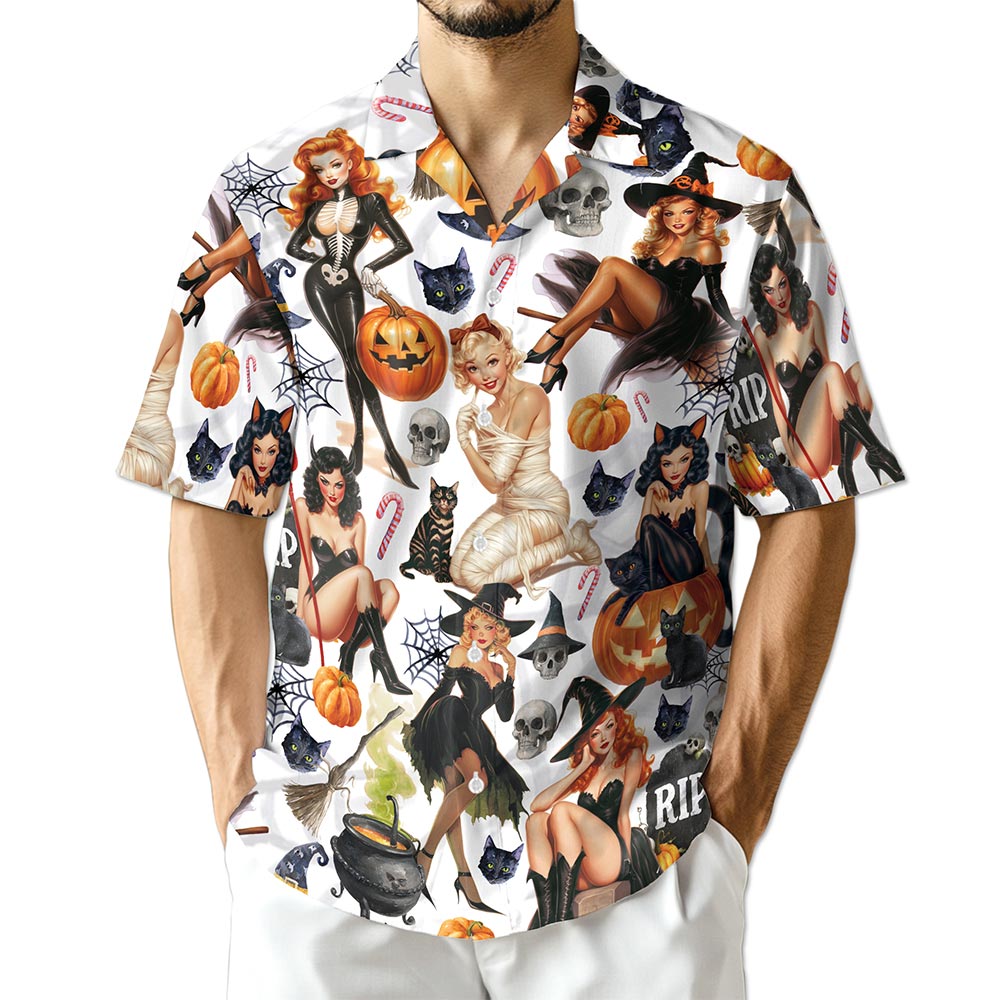 Pinup Girls Hawaiian Shirt for Men, Button Down Aloha Shirt - Azhawaiian
