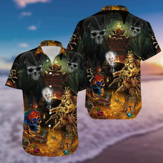 Halloween - Amazing Pirate Skull Finding Treasure Hawaiian Shirts #H