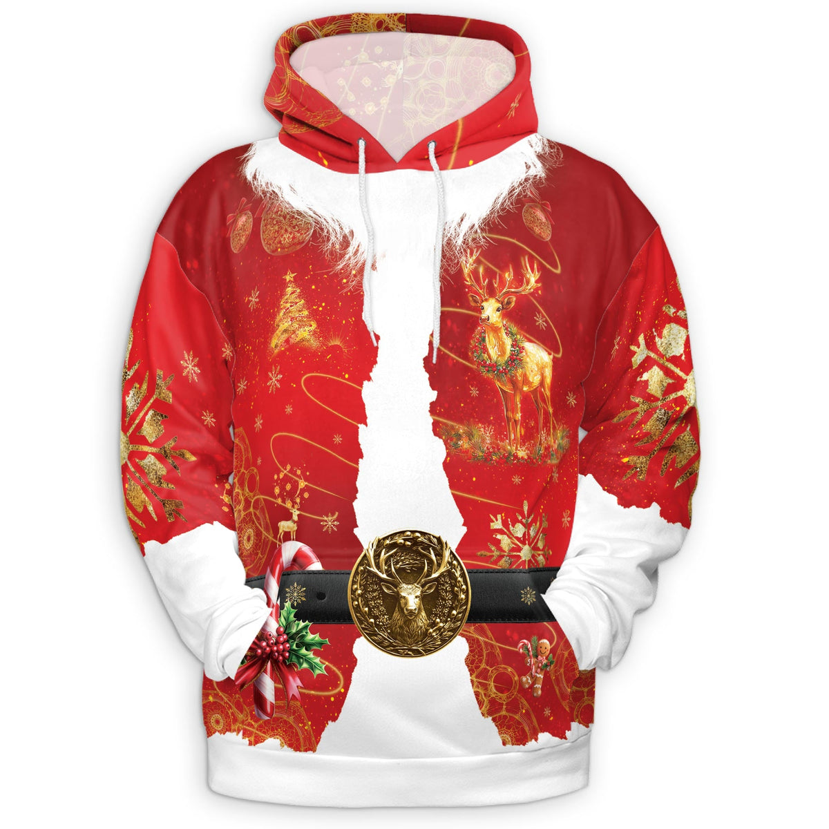 Santa Costume Christmas All Over Print Hoodie, Graphic Design Santa Claus