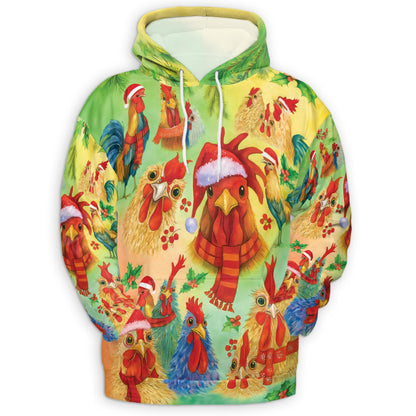 Rooster Merry Clucking Christmas All Over Print Hoodie