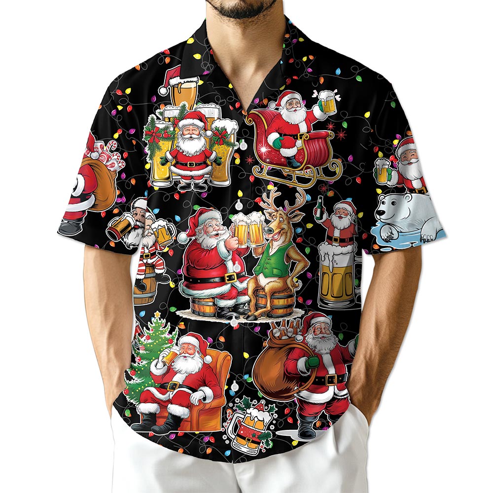 Santa Beer Lover Hawaiian Shirt for Men, Button Down Aloha Shirt - Azhawaiian