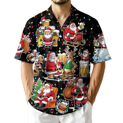 Santa Beer Lover Hawaiian Shirt for Men, Button Down Aloha Shirt - Azhawaiian