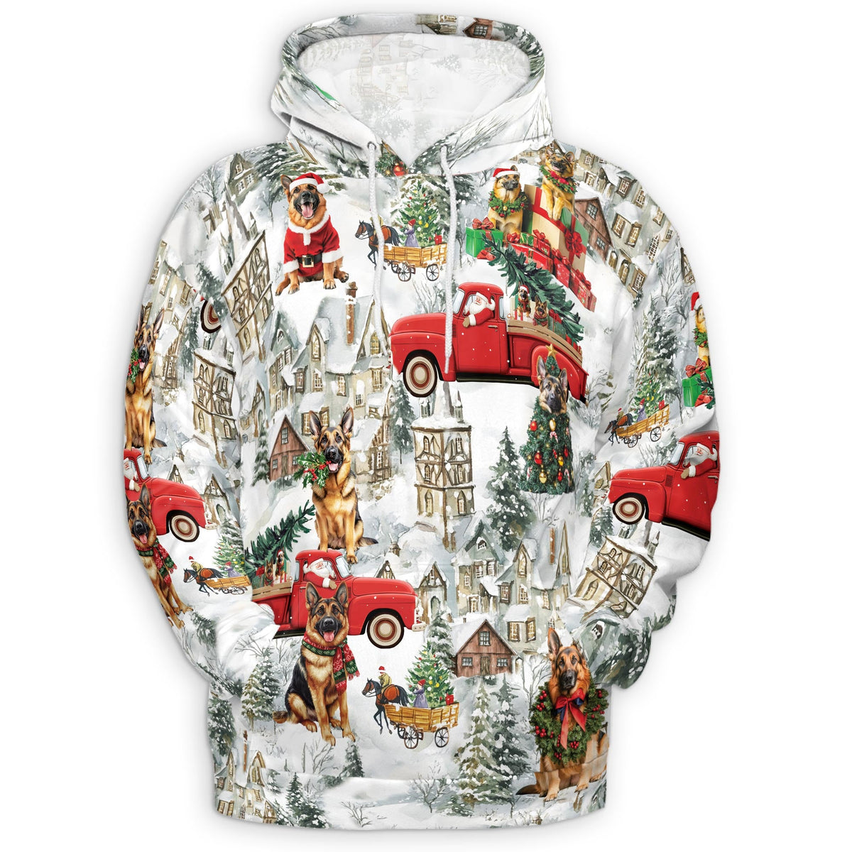 German Shepherd Christmas All Over Print Hoodie, Dog Lover Graphic Design
