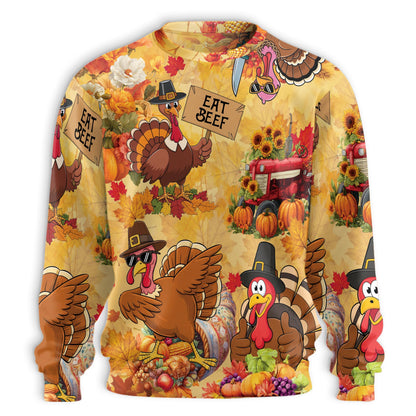Funny Thanksgiving Turkey Unisex Sweatshirt – Colorful Graphic 3D All Over Print Design