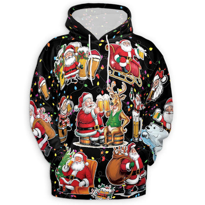 Santa Beer Lover All Over Print Hoodie, Funny Christmas Drinking Graphic Design