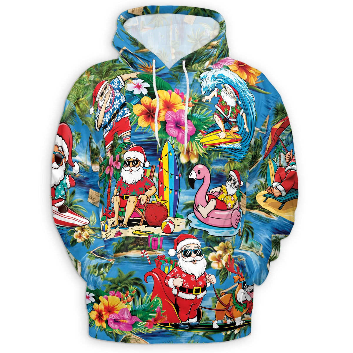 Christmas Santa Claus On The Beach All Over Print Hoodie, Graphic Design