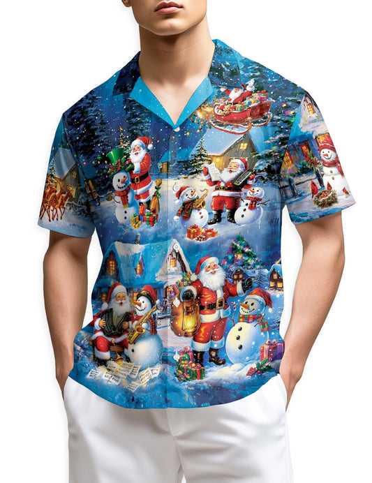Funny Santa and Snowman Hawaiian Shirt for Men, Button Down Aloha Shirt - Azhawaiian