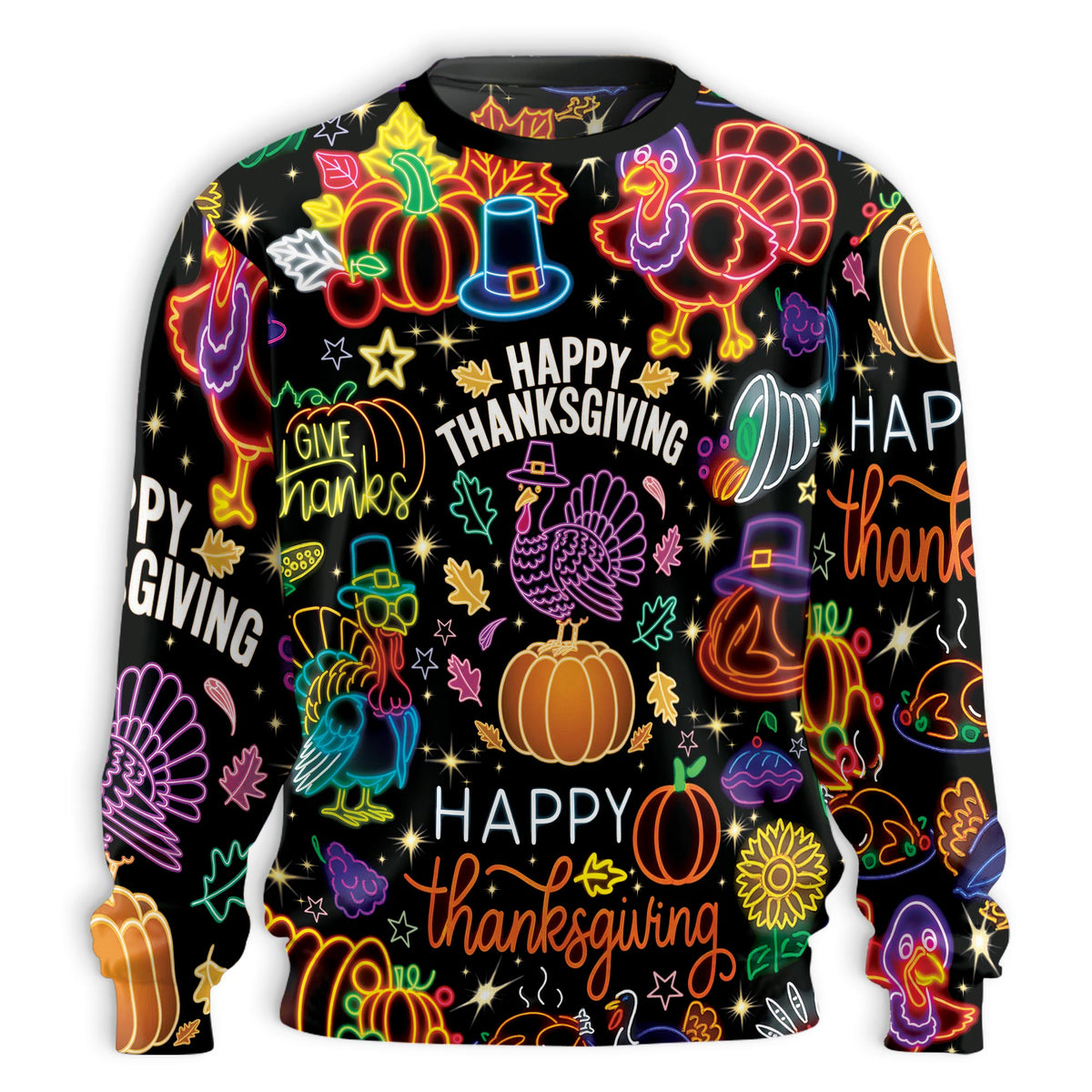 Funny Happy Turkey Day Sweatshirt – Colorful Graphic 3D All Over Print Design