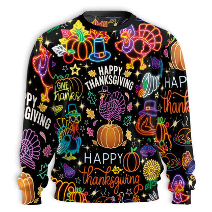 Funny Happy Turkey Day Sweatshirt – Colorful Graphic 3D All Over Print Design